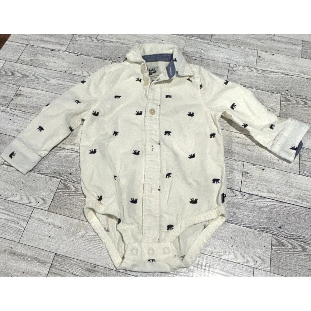 Baby‎ Oshkosh B'Gosh Corduroy One Piece Boys 9 Months White Bear Print Shirt